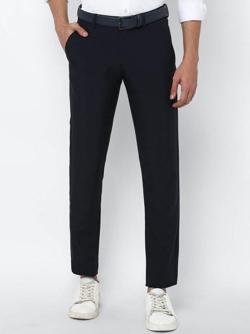 allen solly navy slim fit flat front trousers