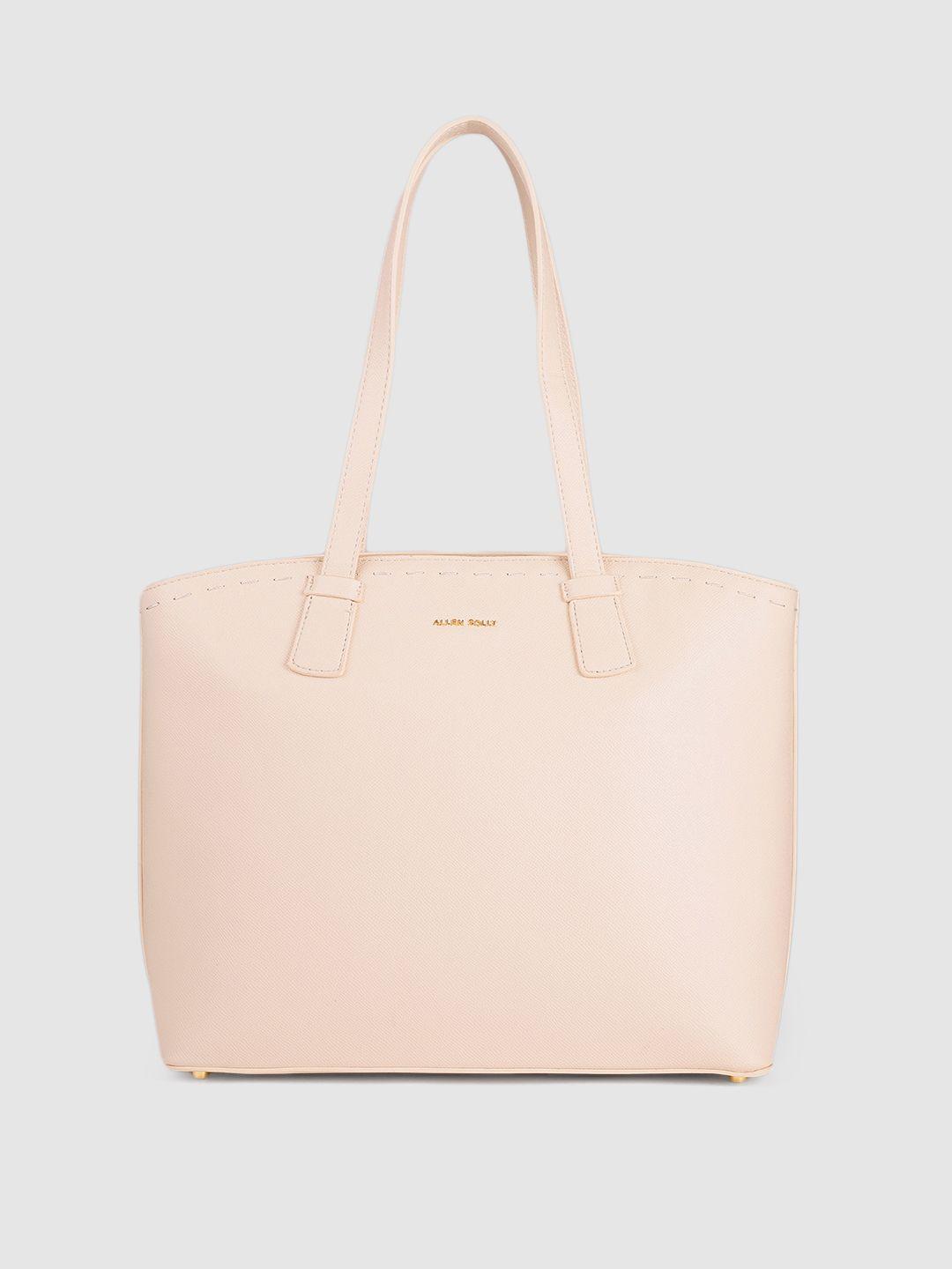allen solly nude-coloured solid structured handheld bag