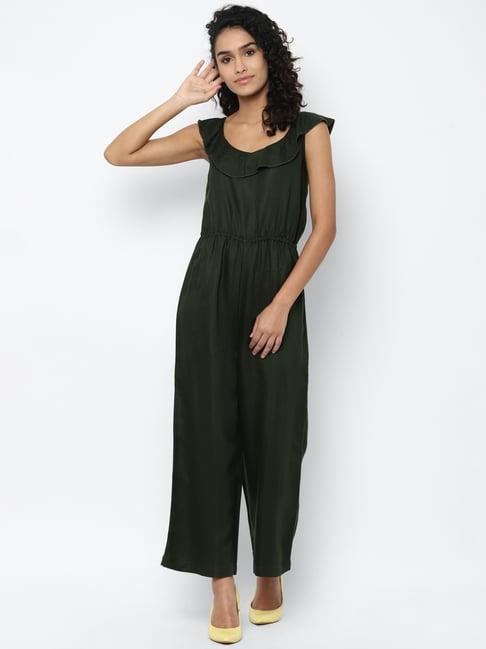 allen solly olive green sleeveless jumpsuit