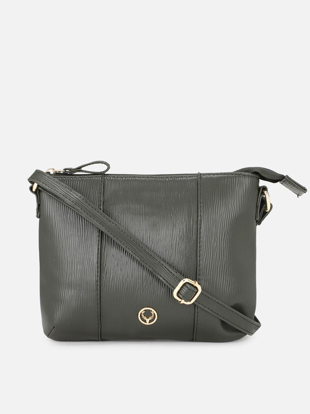 allen solly olive green textured pu structured sling bag