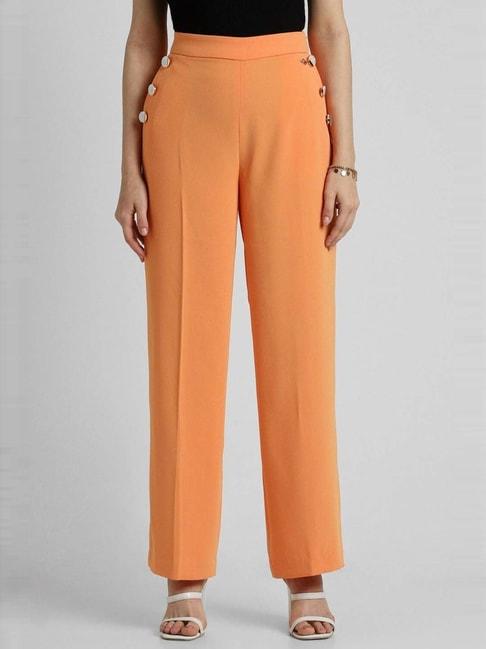 allen solly orange mid rise formal trousers