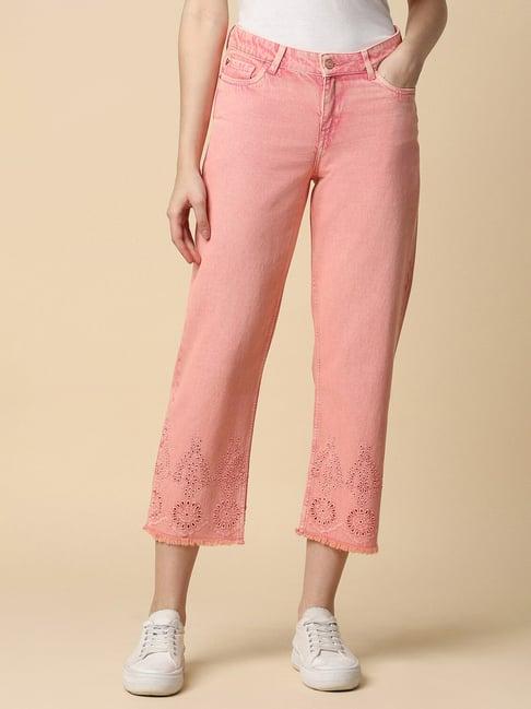 allen solly peach cotton regular fit mid rise jeans