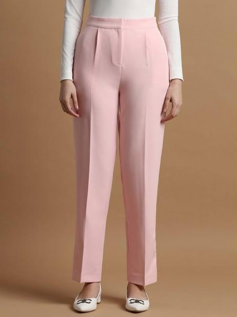 allen solly pink regular fit formal pants