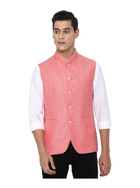 allen-solly-pink-sleeveless-mandarin-collar-nehru-jacket