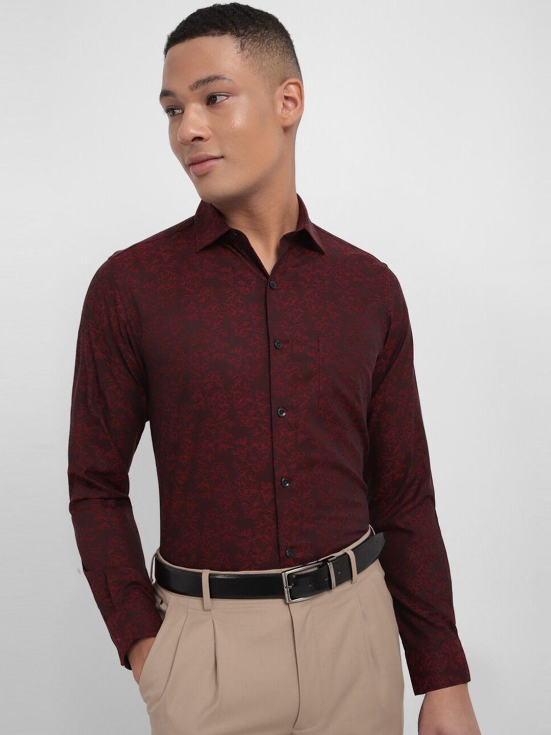 allen solly slim fit floral printed spread collar pure cotton formal shirt