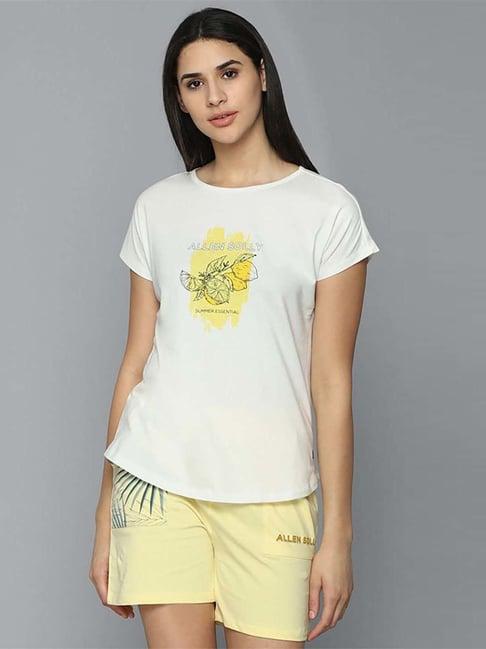 allen solly white & yellow cotton printed t-shirt short set