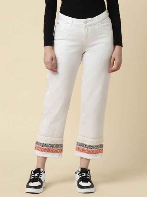 allen solly white cotton embroidered mid rise jeans