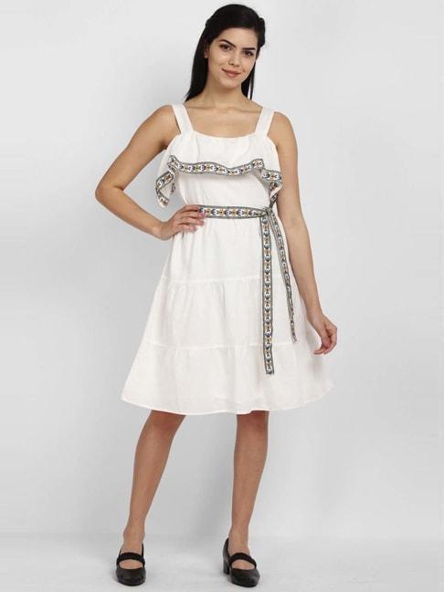 allen solly white embroidered a-line dress