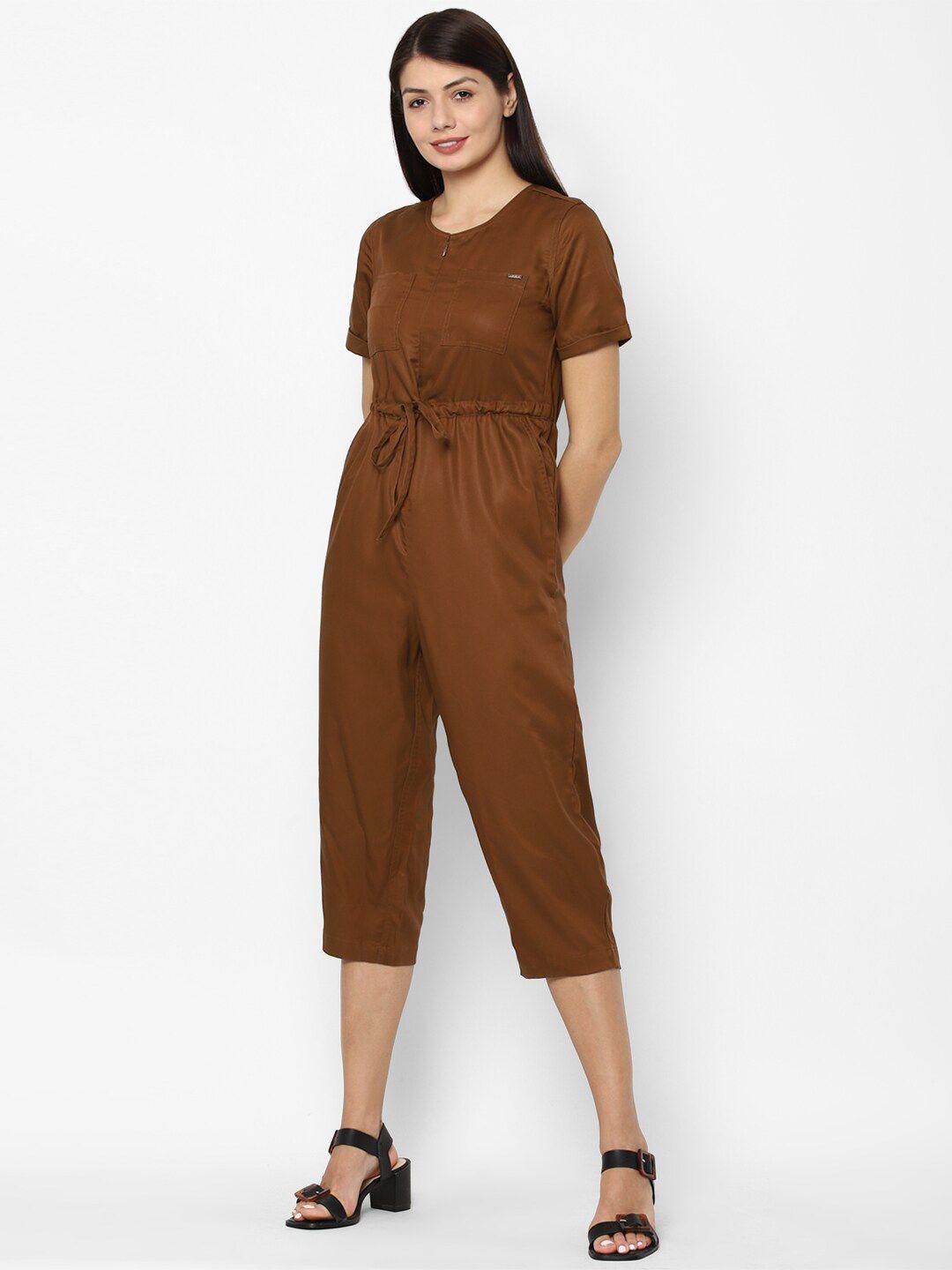 allen solly woman brown solid tencel basic jumpsuit