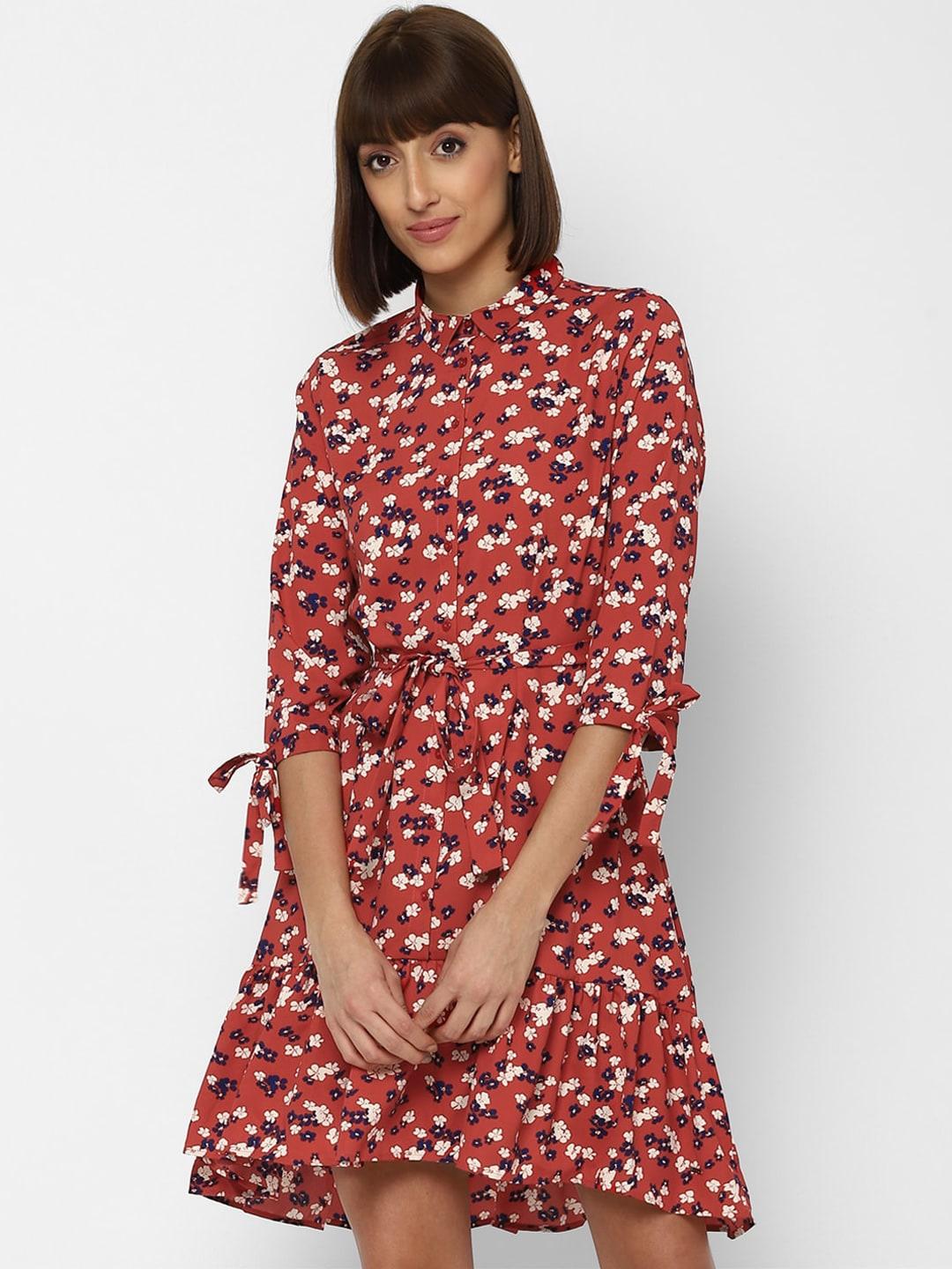 allen solly woman maroon floral shirt dress
