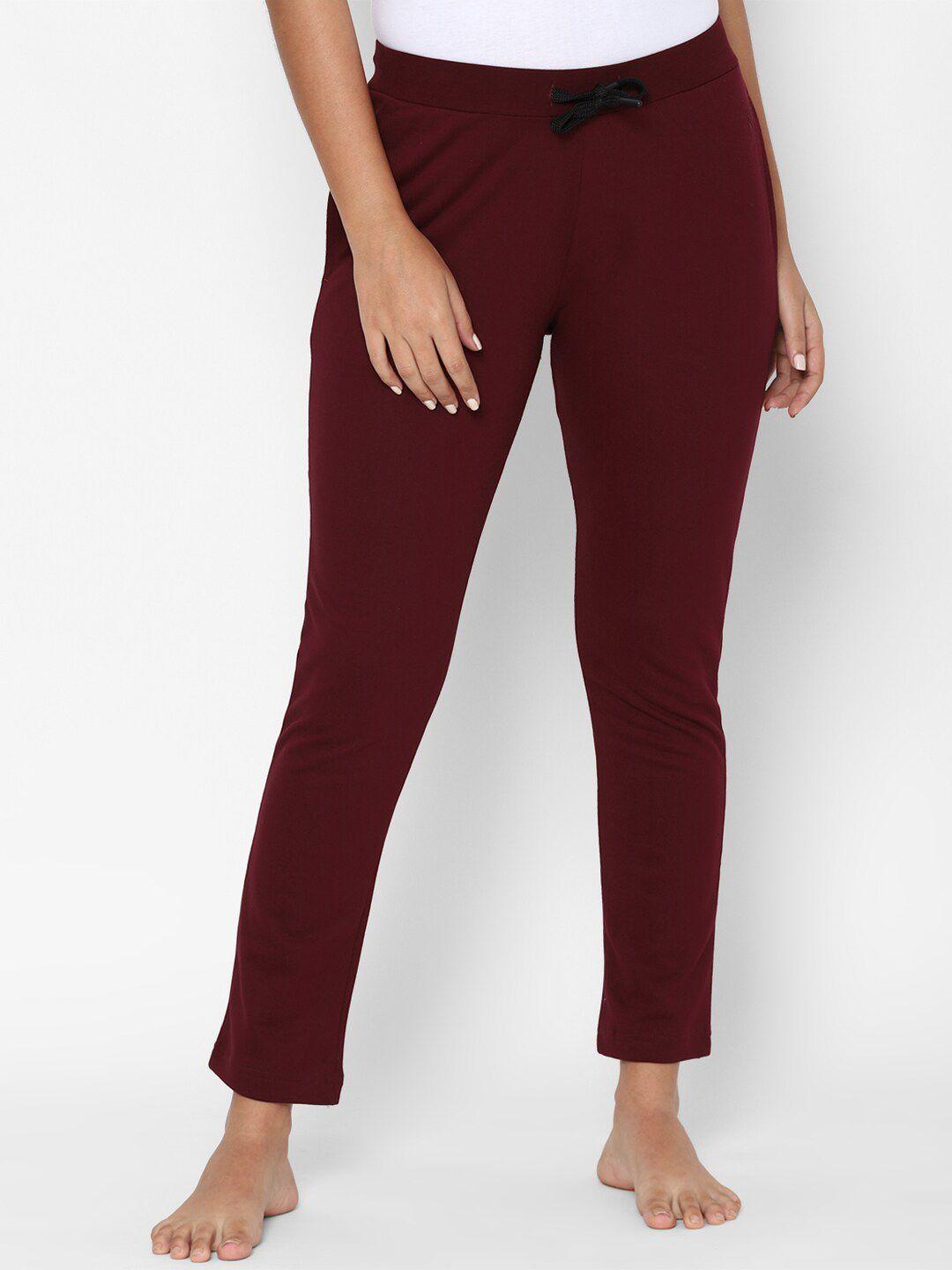 allen solly woman maroon solid pure cotton lounge pants