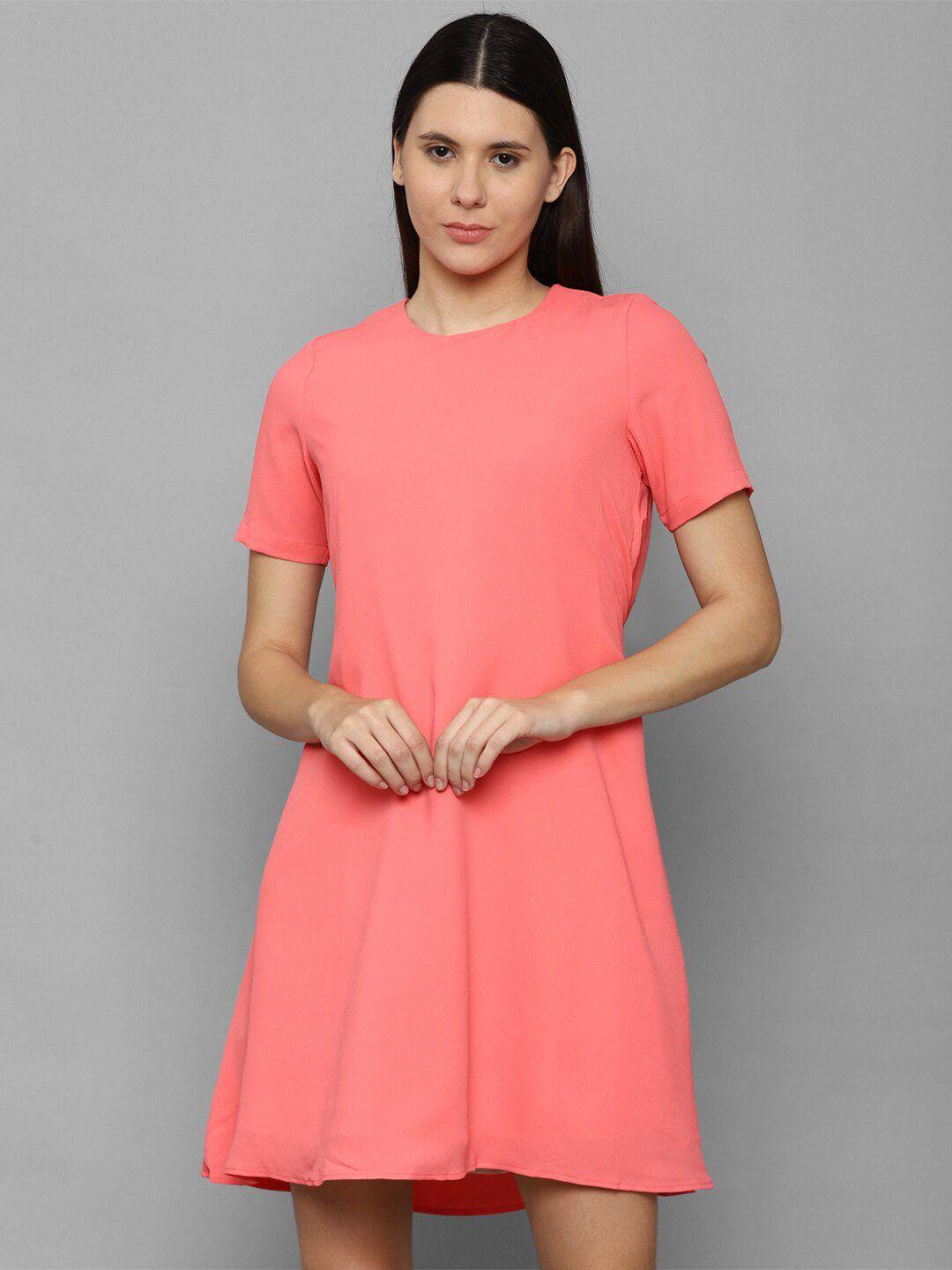 allen solly woman peach-coloured solid a-line dress