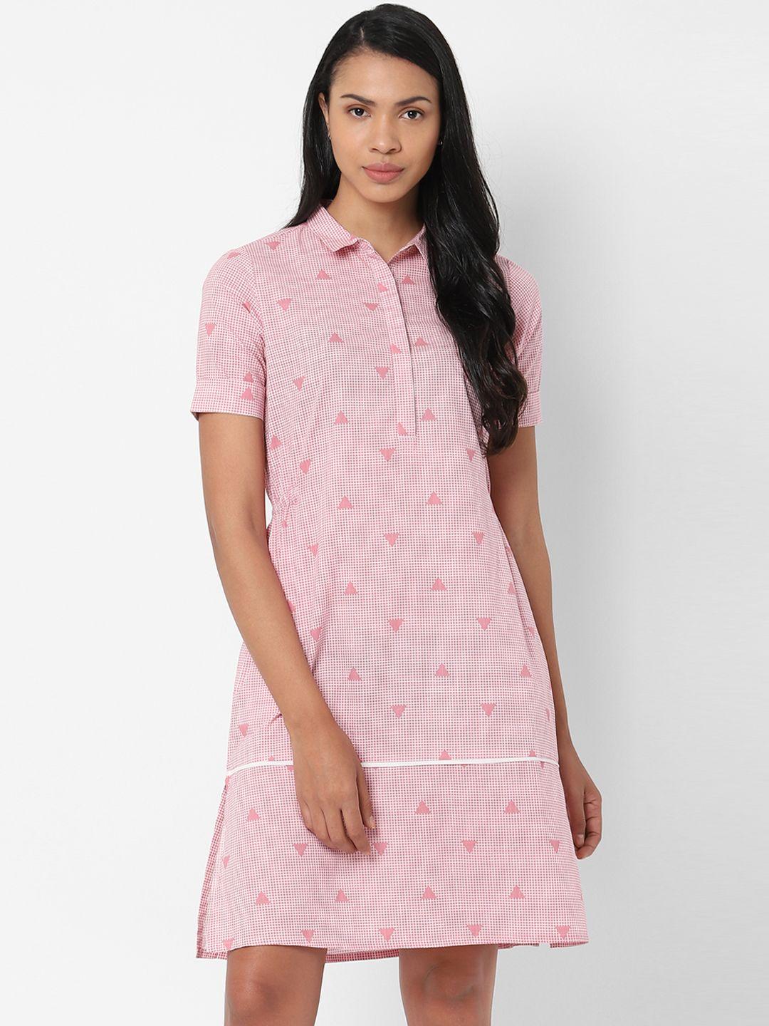 allen solly woman pink & white checked a-line dress