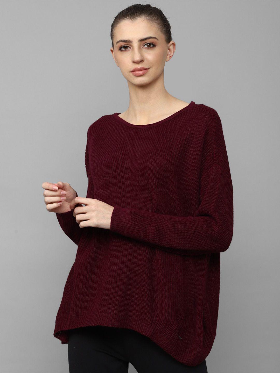 allen solly woman ribbed round neck longline cotton pullover