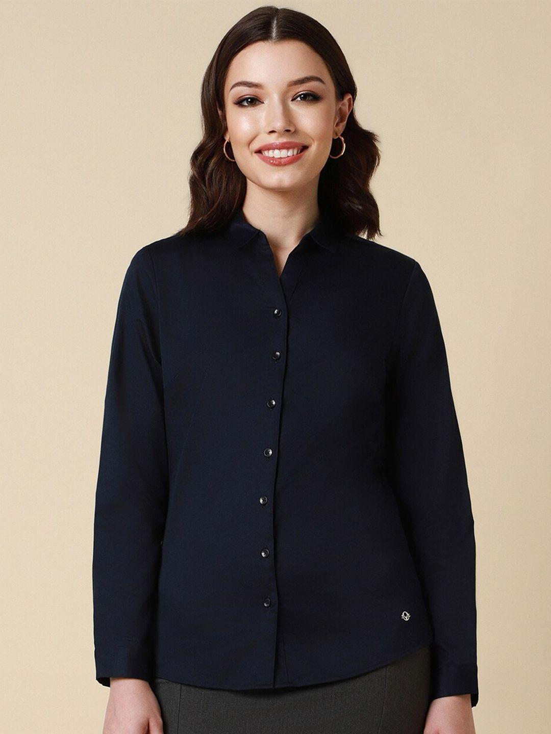 allen solly woman spread collar cotton regular fit curved formal shirt