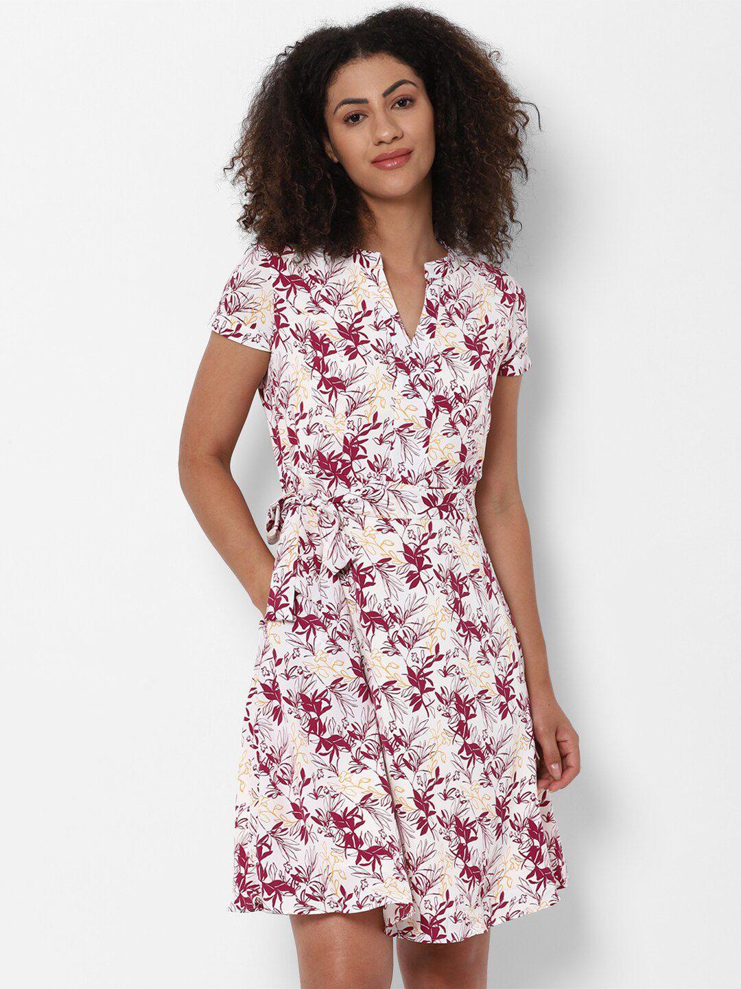 allen solly woman white & maroon floral printed dress