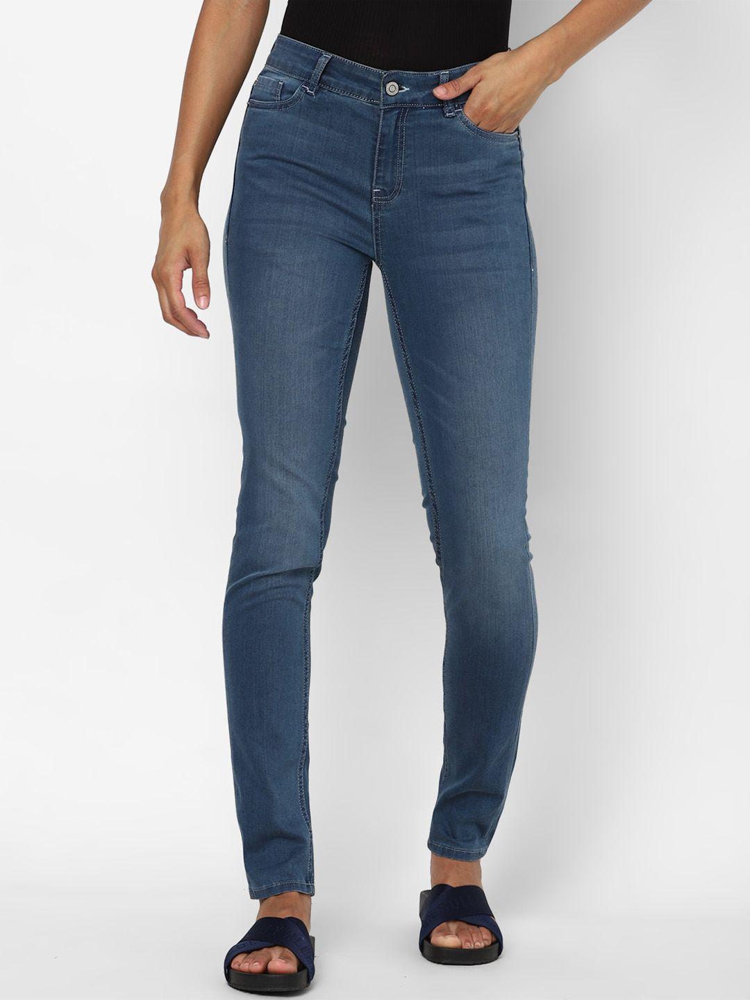 allen solly woman women navy blue slim fit light fade jeans