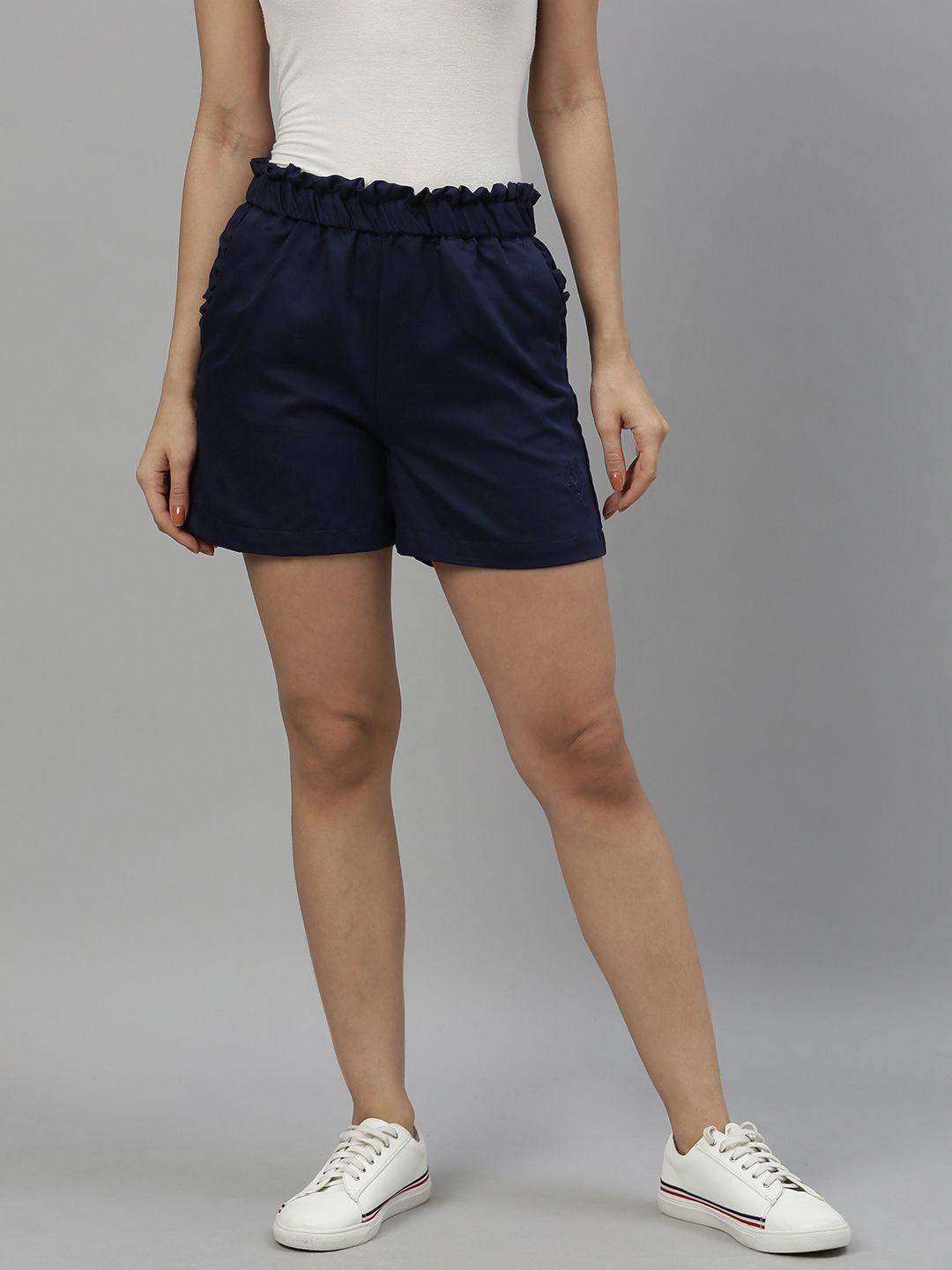 allen solly woman women navy blue solid regular shorts