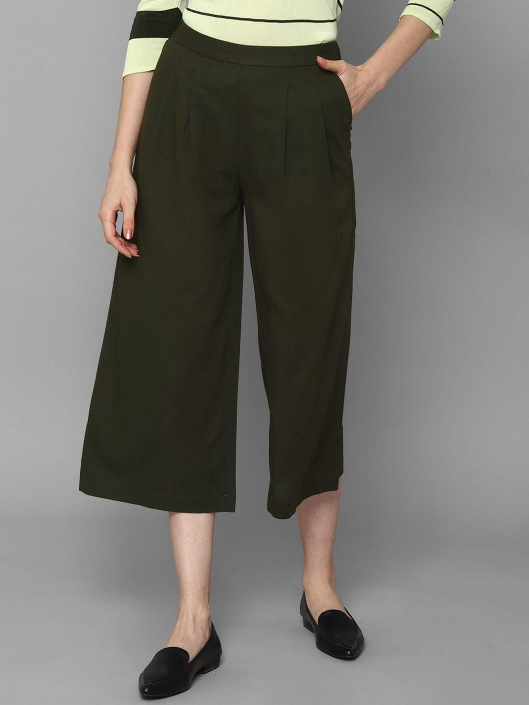 allen solly woman women olive green pleated culottes trousers