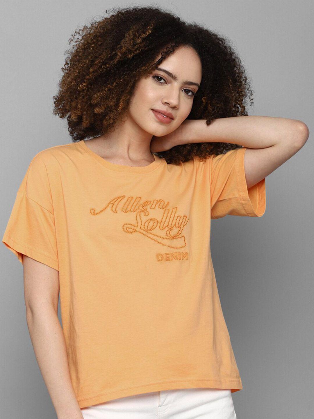 allen solly woman women orange typography printed applique t-shirt