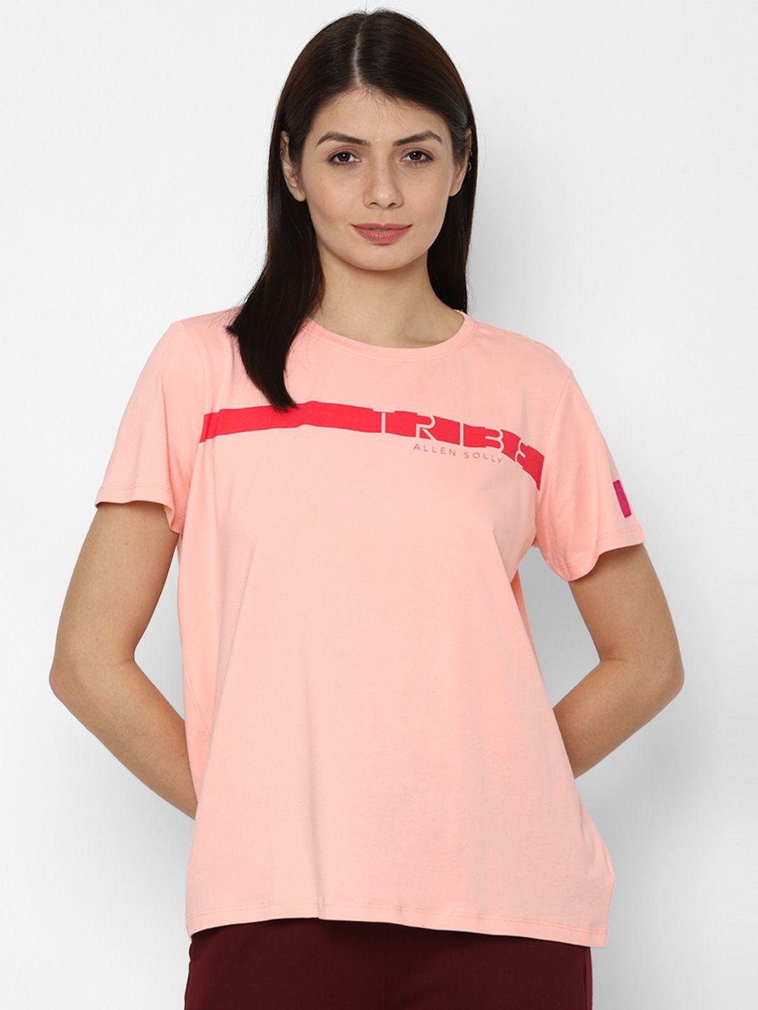 allen solly woman women peach-coloured colourblocked t-shirt