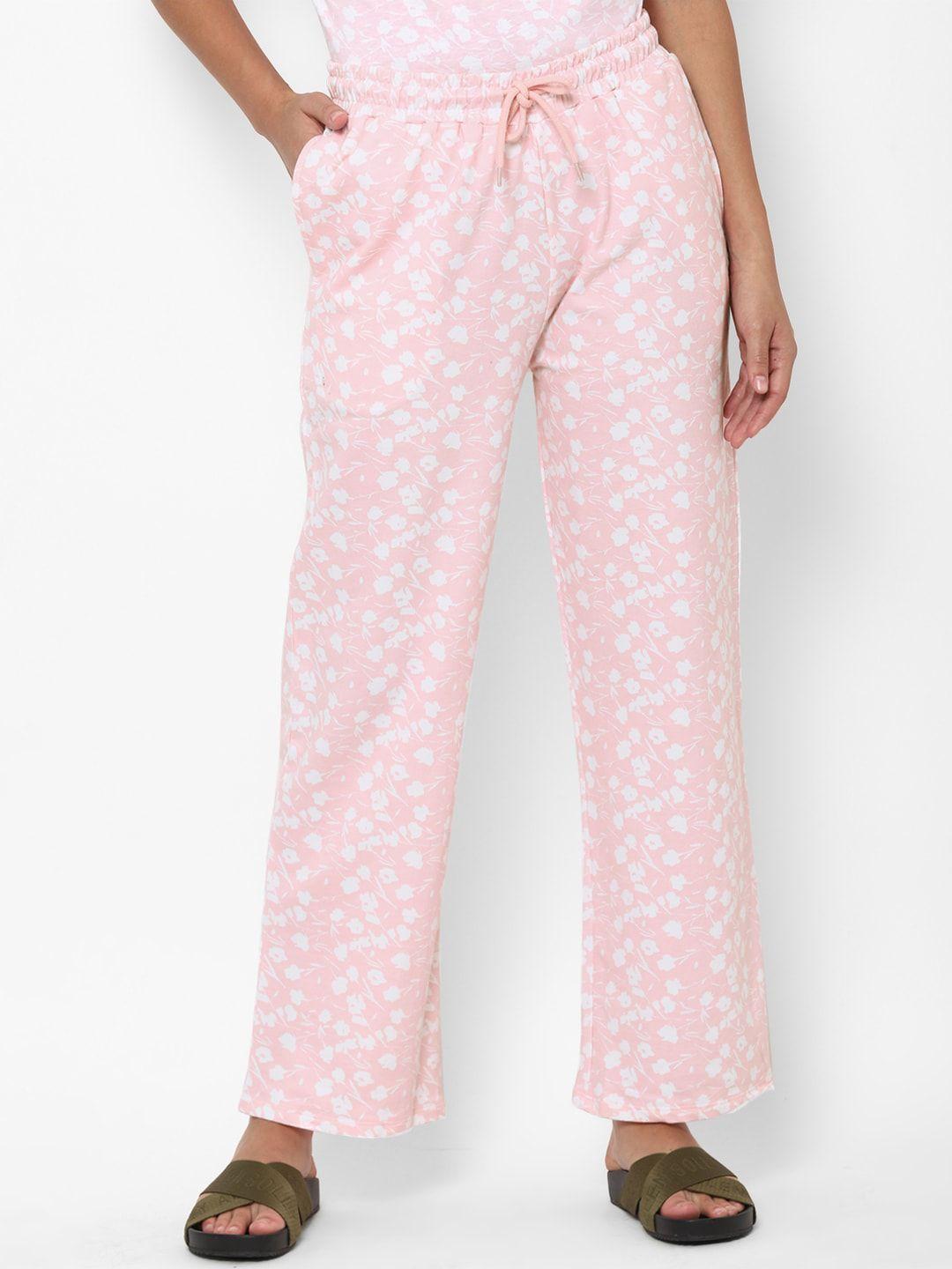 allen solly woman women pink floral printed 100% cotton parallel trousers