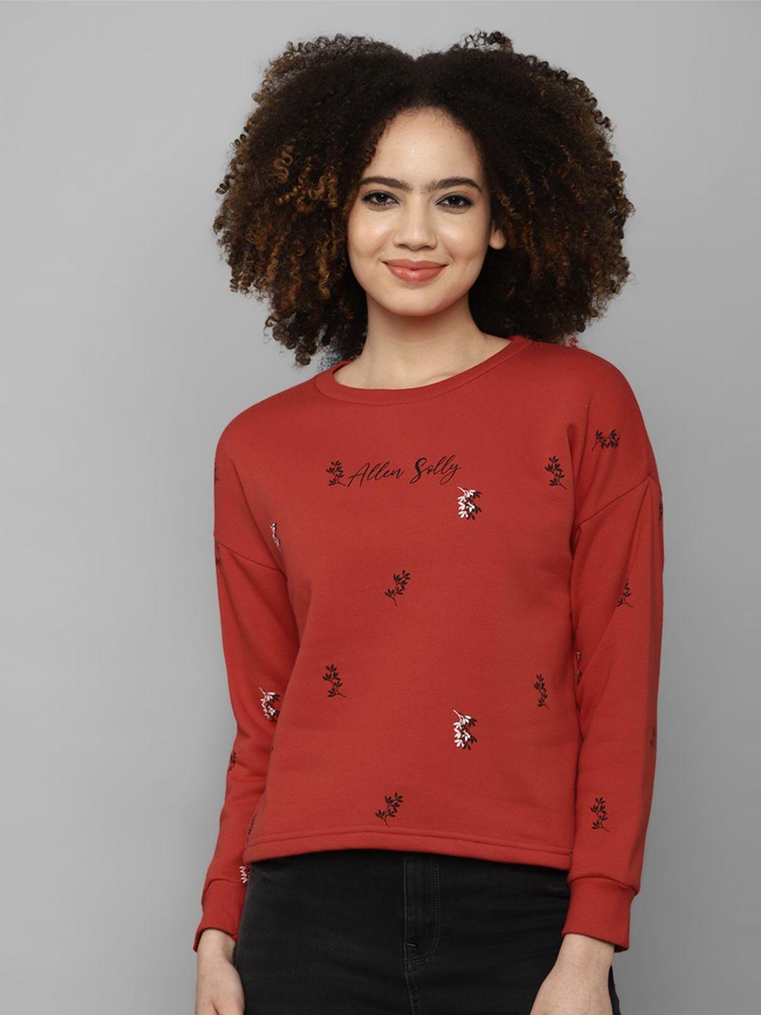 allen solly woman women red printed cotton sweatshirt