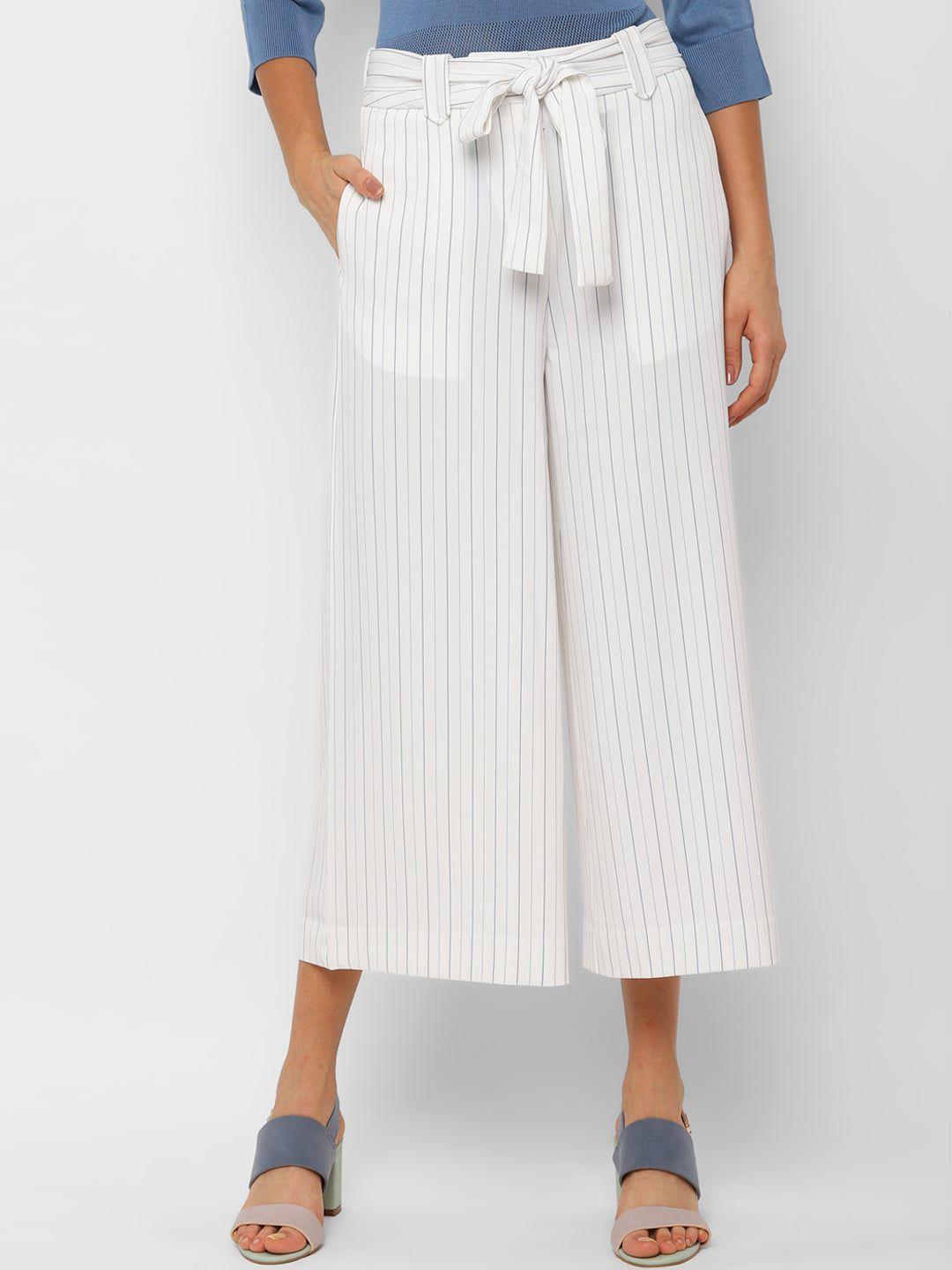 allen solly woman women white striped culottes trousers