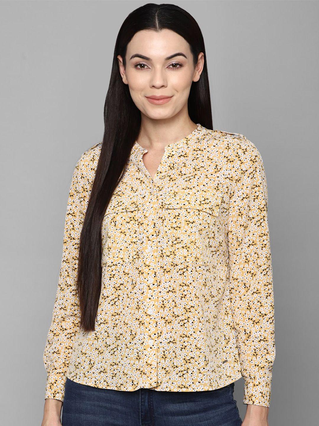 allen solly woman women yellow floral printed casual shirt