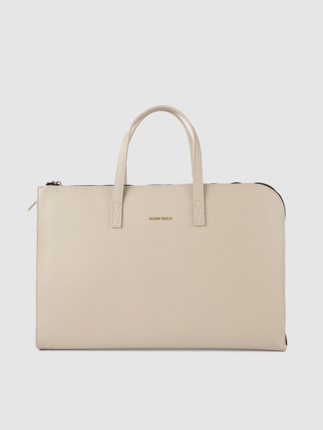 allen solly women cream-coloured solid laptop bag
