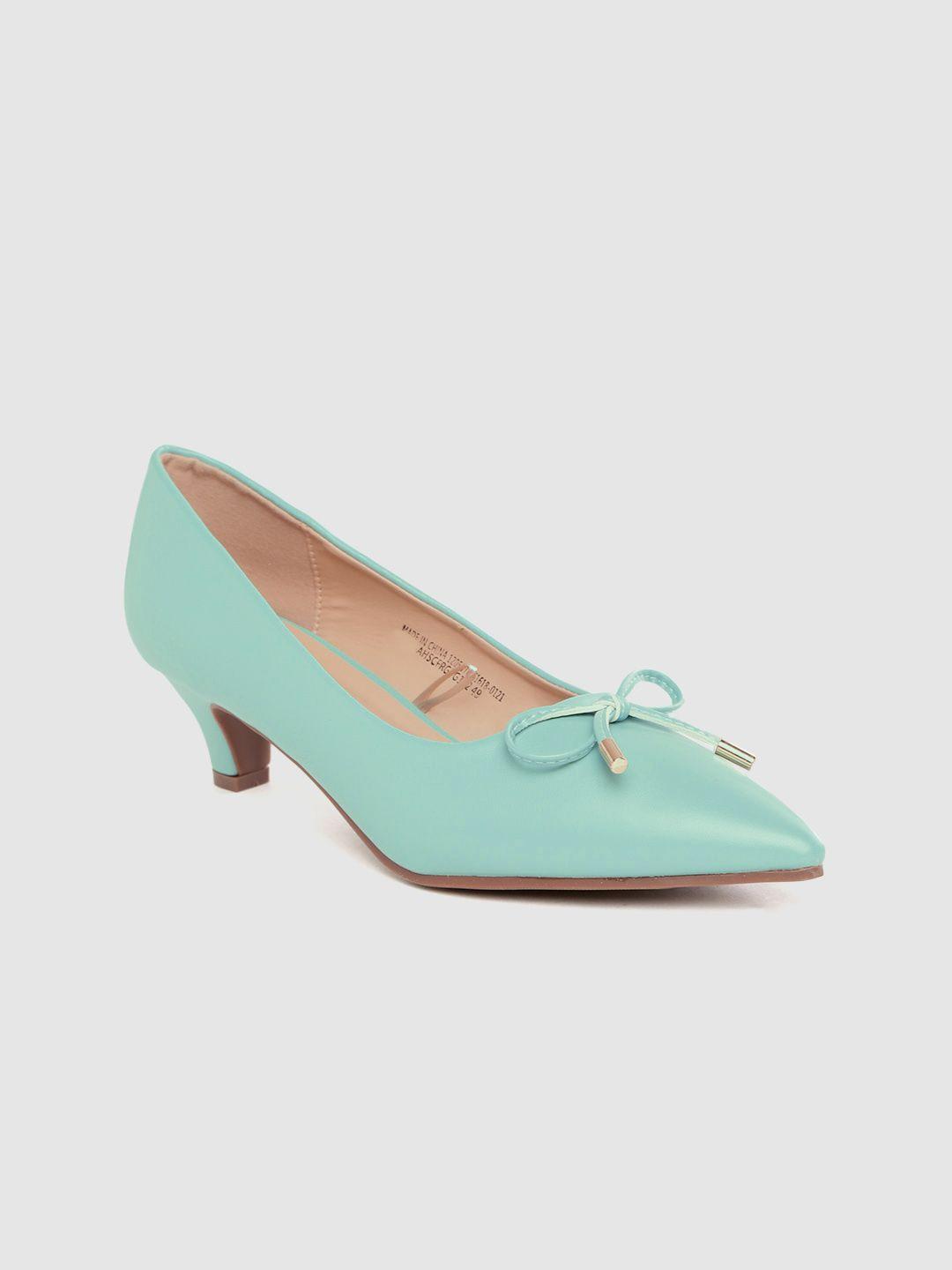 allen solly women green solid pumps with bow detail