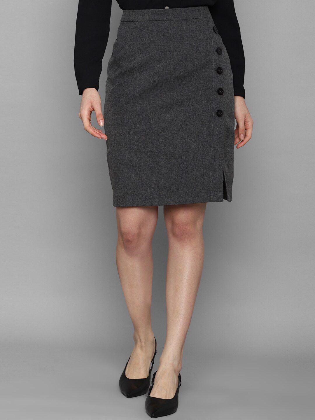 allen solly women grey self-design knee-length pencil skirt