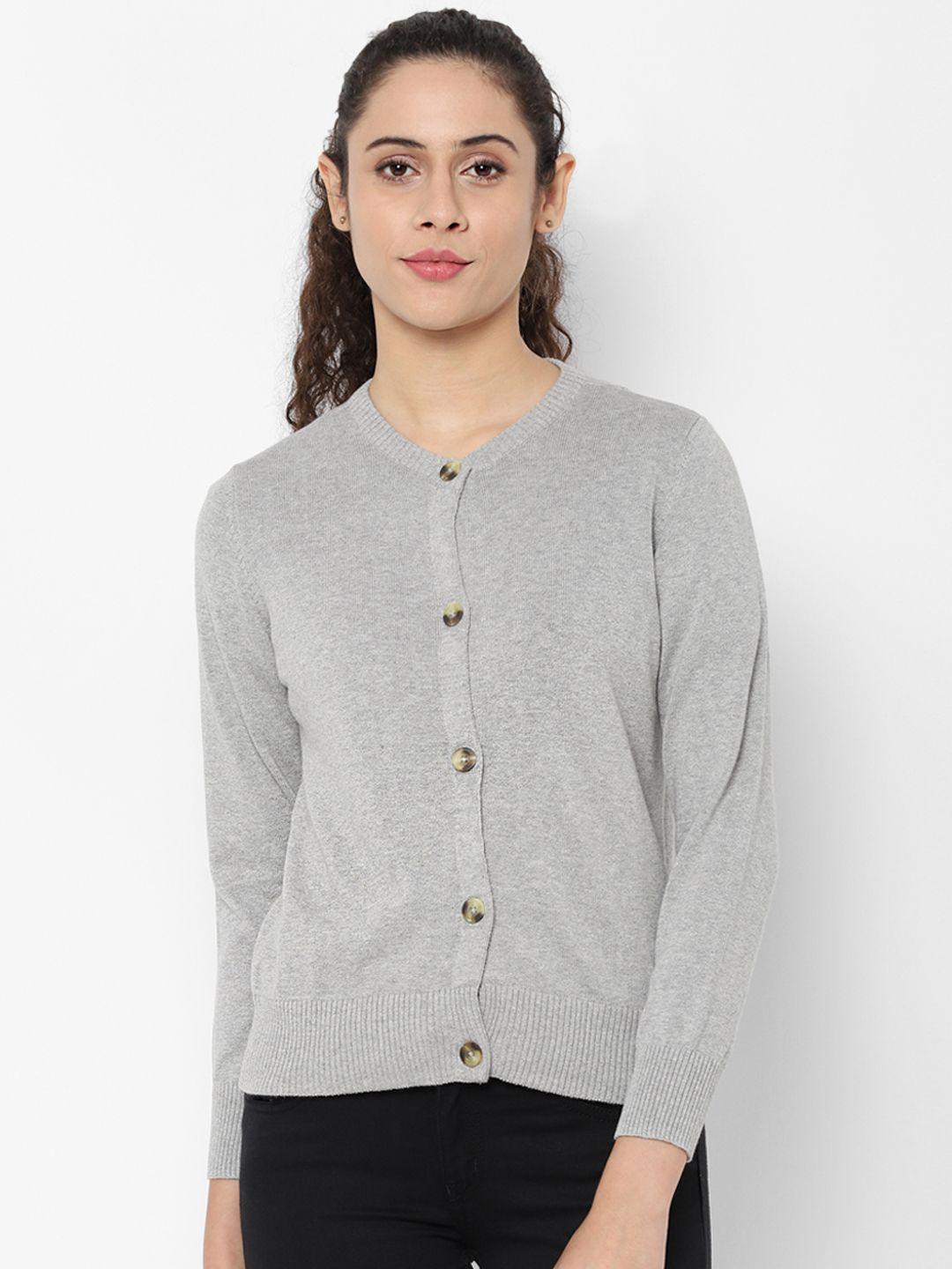 allen solly women grey solid cardigan sweater