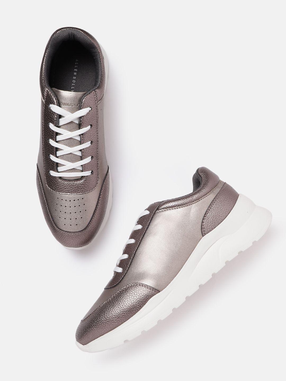 allen solly women gunmetal-toned perforated chunky sneakers