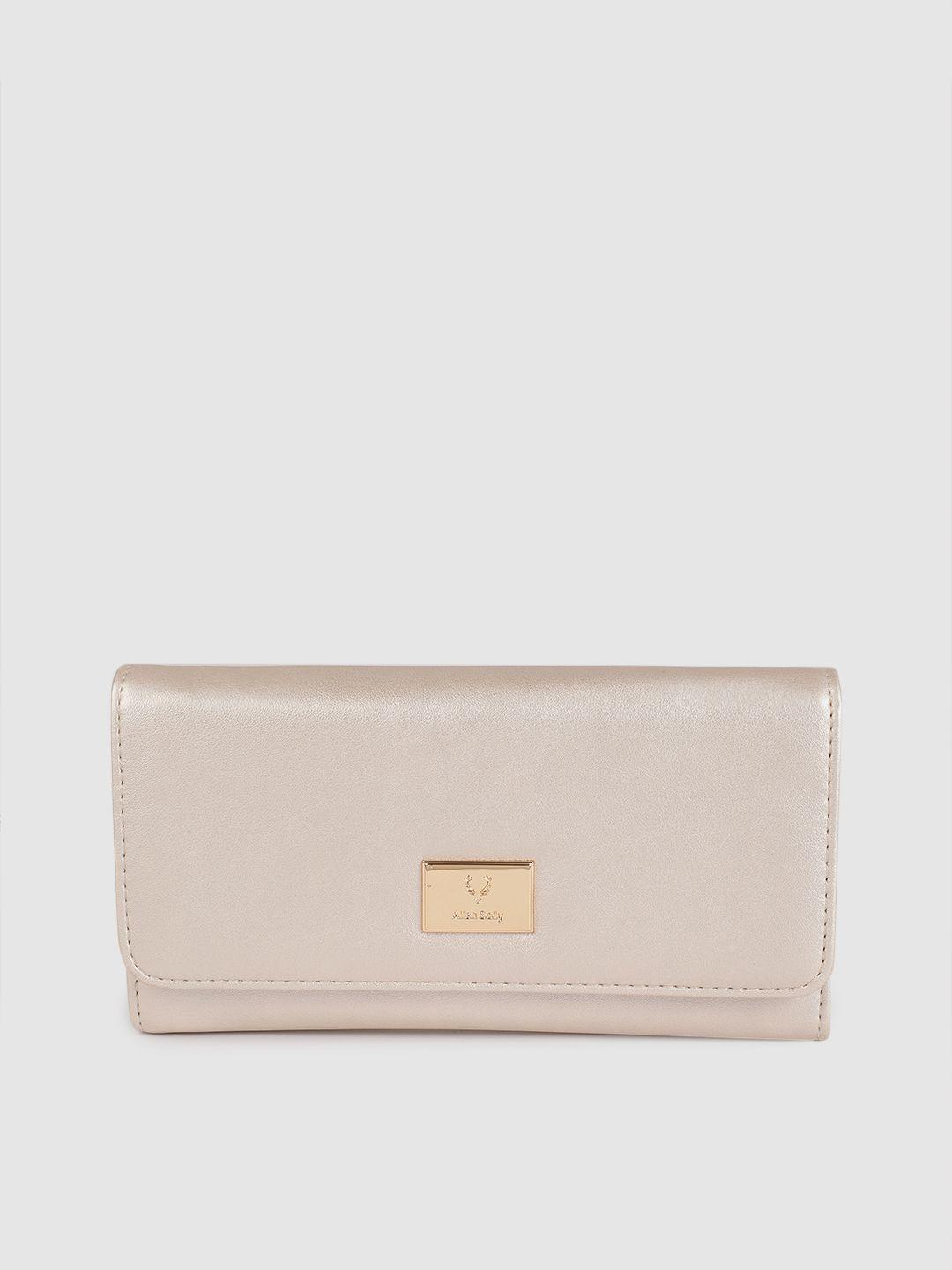 allen solly women muted gold-toned solid three fold wallet