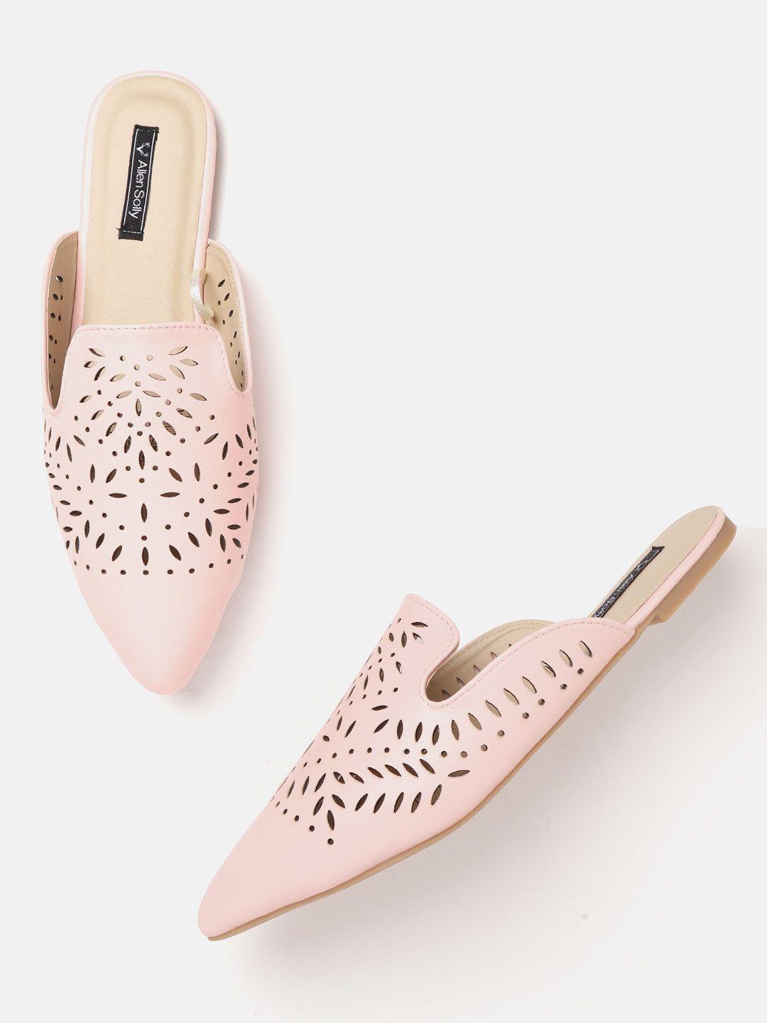 allen solly women pink solid mules with laser cuts detail