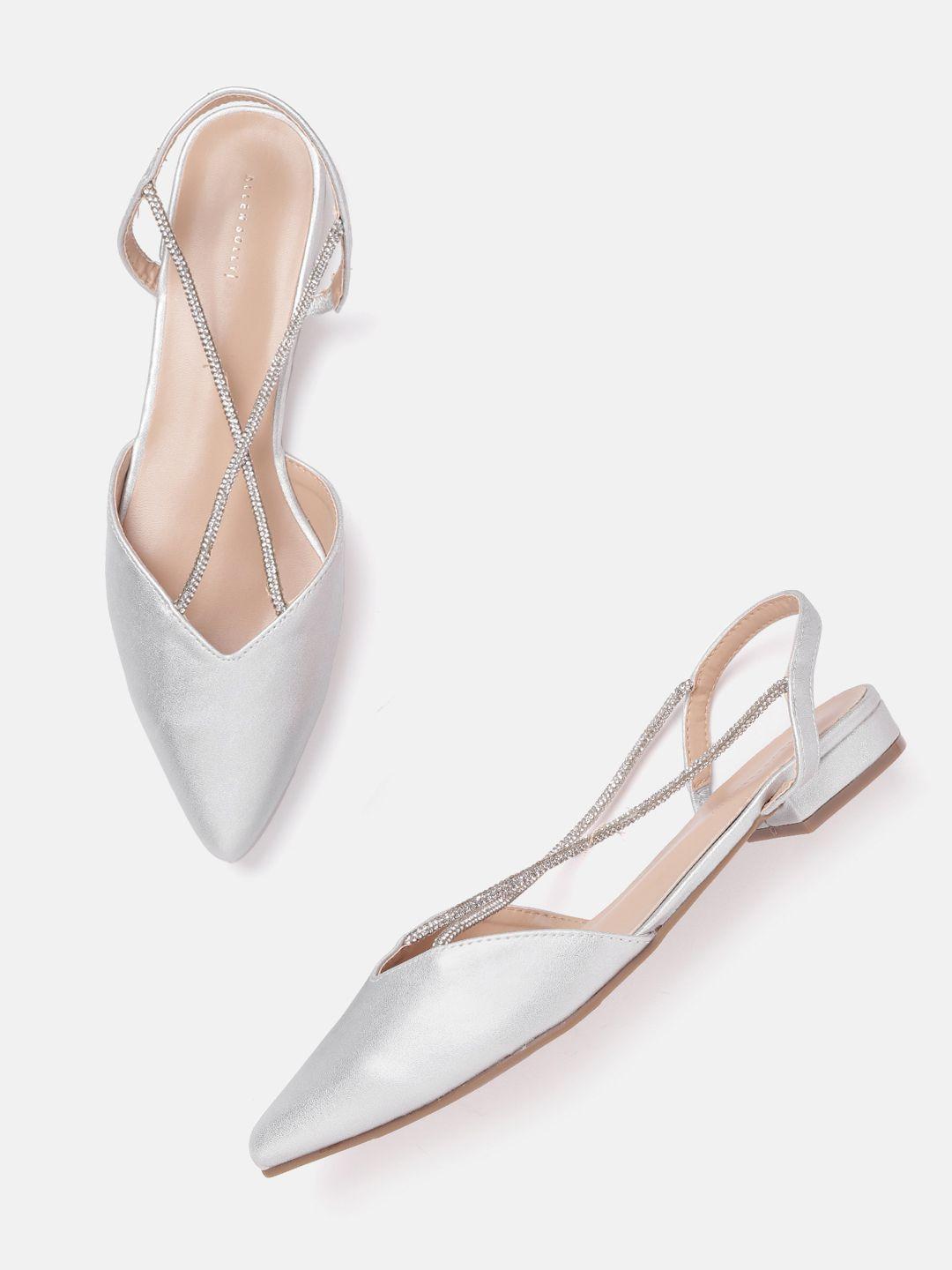 allen solly women silver-toned solid pointed-toe flats