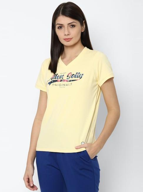 allen solly yellow cotton printed t-shirt