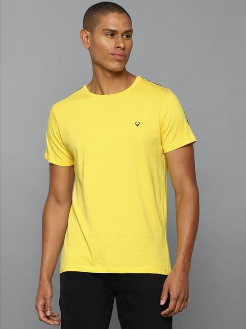 allen solly yellow cotton regular fit printed t-shirt
