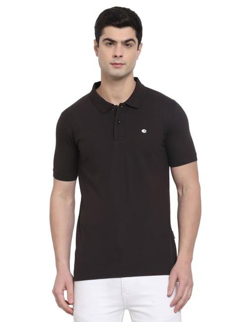 allen cooper black cotton regular fit polo t-shirt