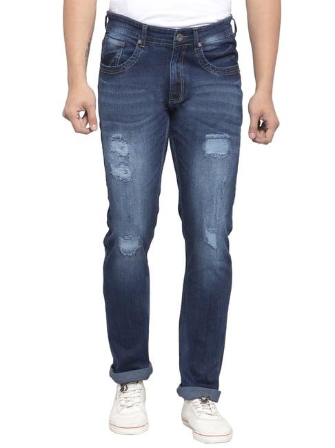 allen cooper blue regular fit distressed jeans