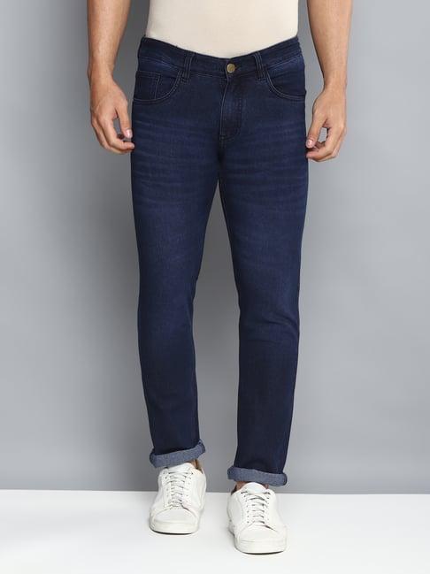 allen cooper dark blue regular fit lightly washed jeans