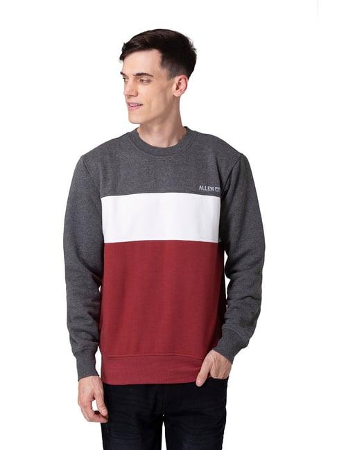 allen cooper grey & maroon regular fit colour-block sweatshirt