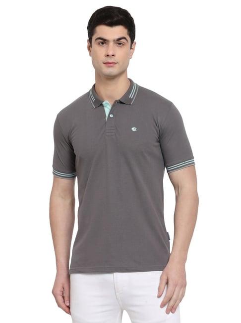 allen cooper grey cotton regular fit polo t-shirt