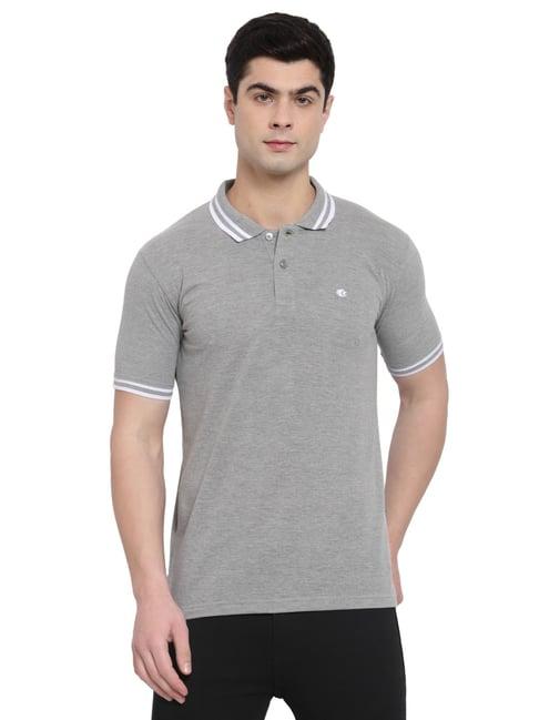 allen cooper grey cotton regular fit polo t-shirt