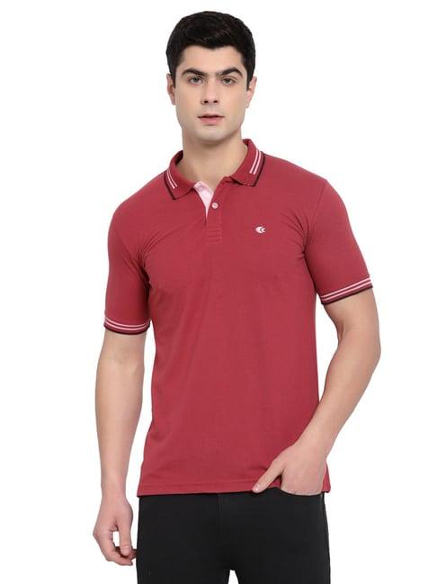 allen cooper maroon cotton regular fit polo t-shirt