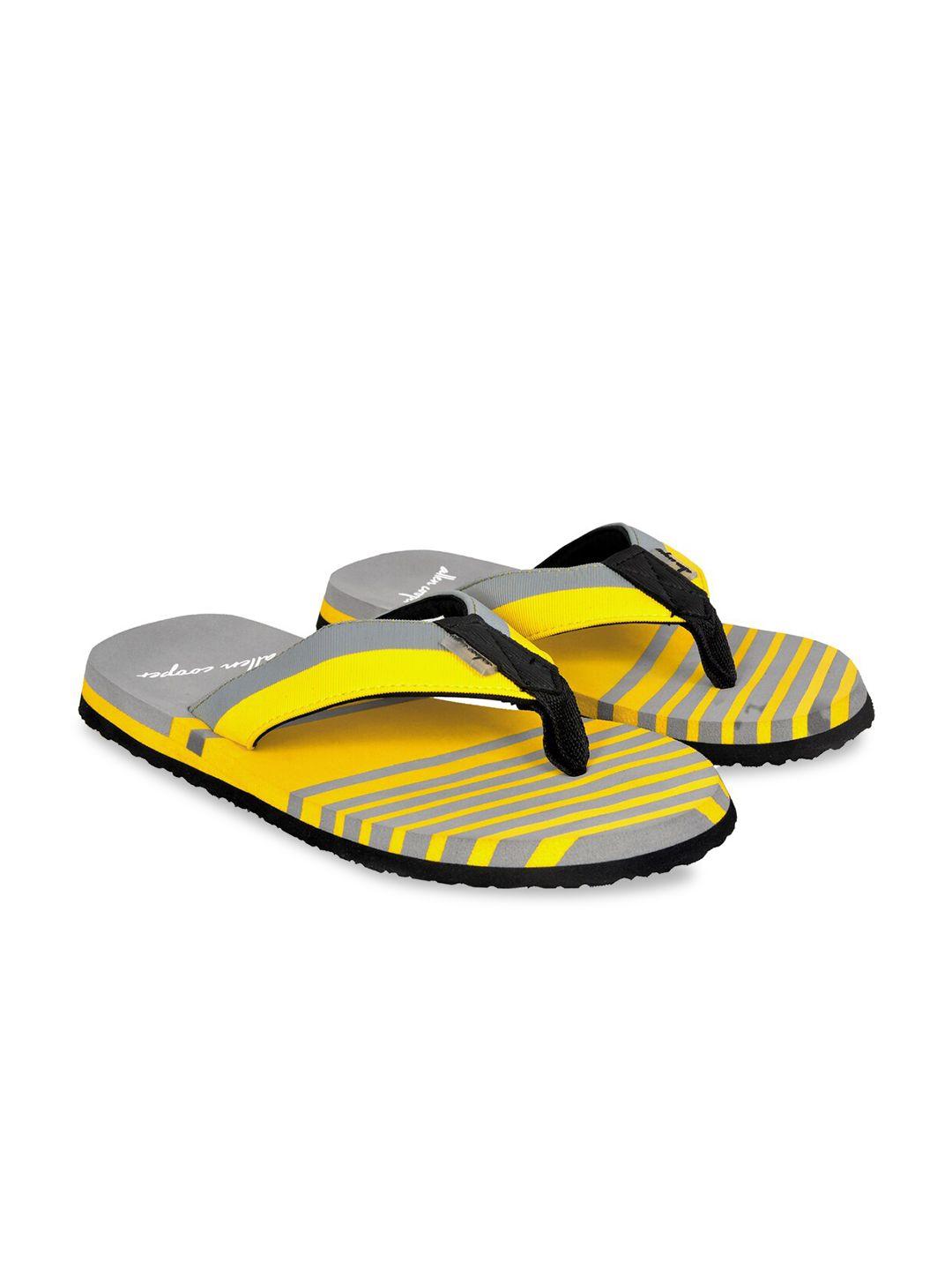 allen cooper men grey & yellow striped rubber thong flip-flops