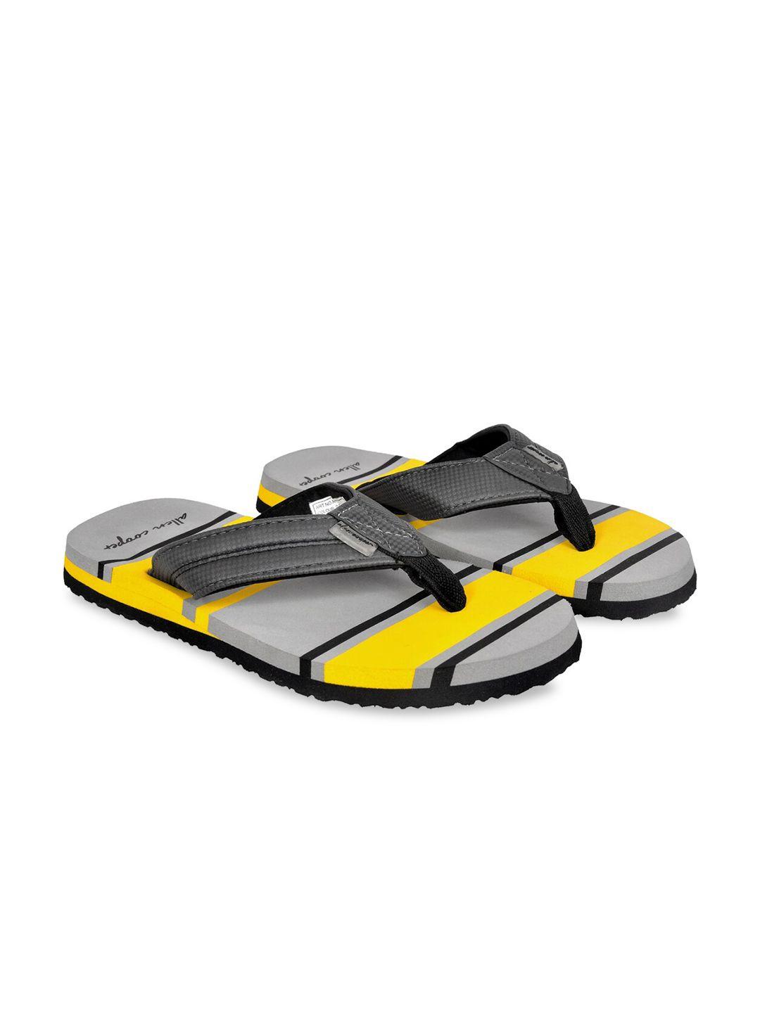 allen cooper men grey & yellow striped rubber thong flip-flops