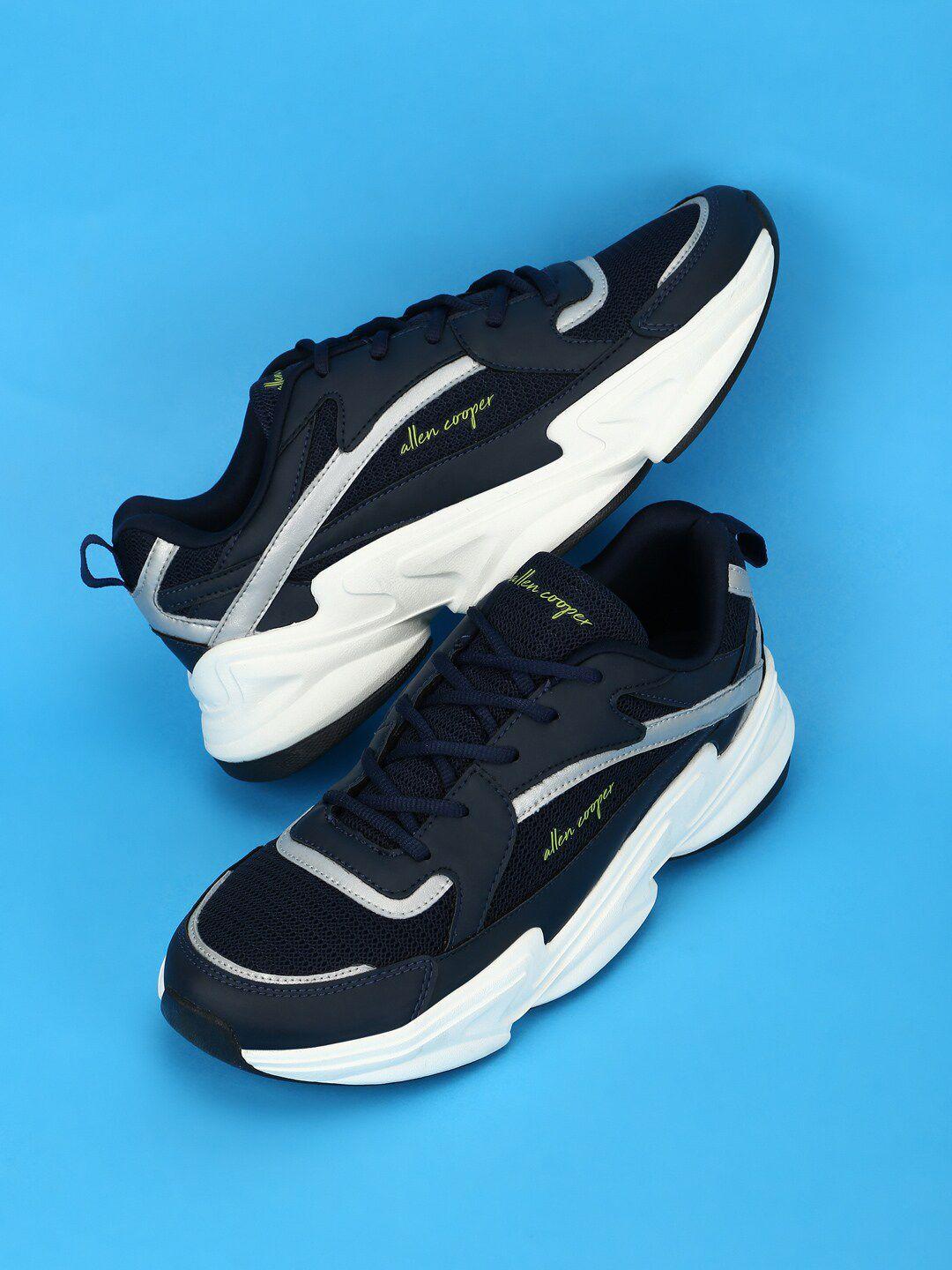 allen cooper men navy blue mesh running non-marking shoes