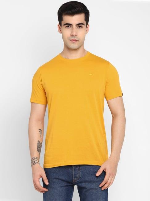 allen cooper mustard pure cotton regular fit t-shirt